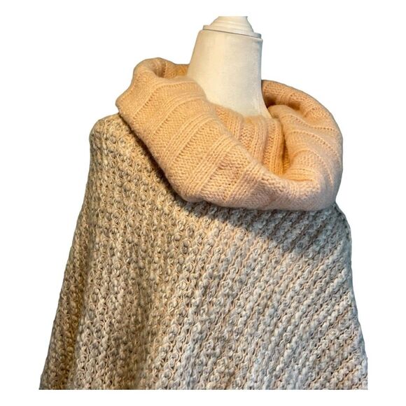 Cocogio Anthropologie Cowl Neck Poncho Sweater Salmon Pink Cream Italian Wool Bl - Picture 4 of 10